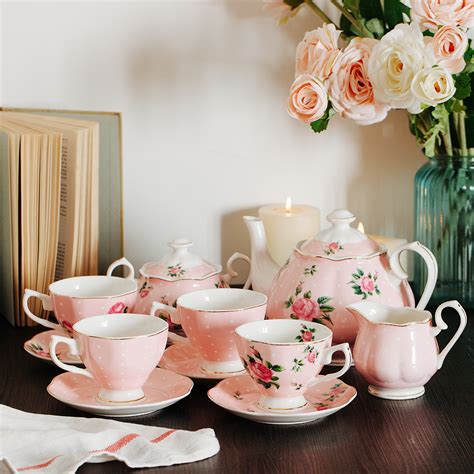 BTäT Floral Tea Set Tea cups oz Tea Pot oz Creamer and Sugar