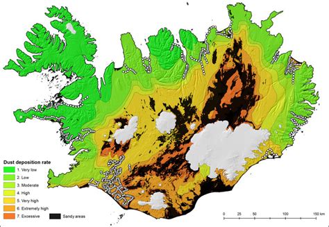 Map Of Iceland Showing Spatial Variation In Dust Deposition Rates With