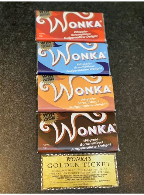 4x Willy Wonka Chocolate 2005 Full Set T Novelty Golden Ticket 100g