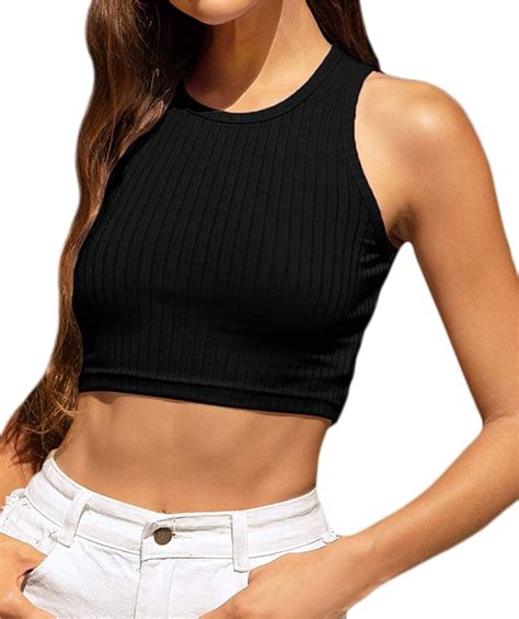 Shein Womens Casual Sleeveless Round Neck Rib Knit Solid Crop Camisole
