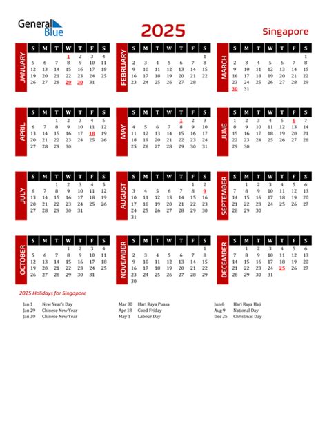 2025 Singapore Calendar With Holidays