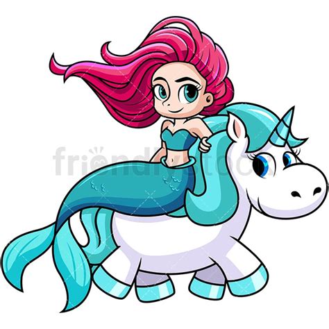 Mermaid Riding A Unicorn Cartoon Vector Clipart Friendlystock