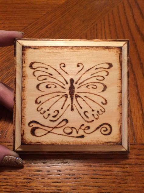 Wood burned butterfly block! | Wood burning patterns stencil, Wood burning crafts, Wood burning 
