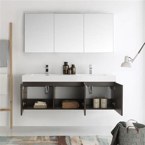 All of our bathroom vanities state backsplashes not included. Fresca Vista 60 Gray Oak Wall Hung Double Sink Modern ...
