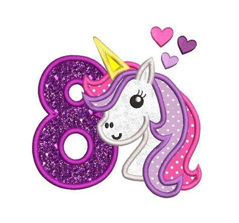 8th Birthday Machine Embroidery Applique Design Unicorn Etsy