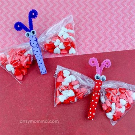 Clothespin Candy Butterfly Valentines Fun Diy Treat Bags
