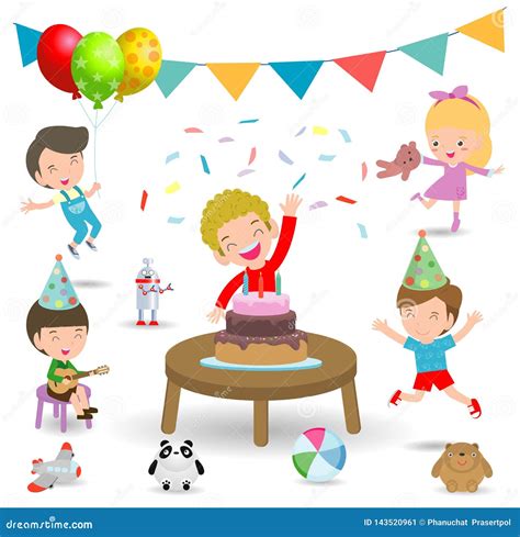Vector Illustration Of Happy Birthday Party Kids Party Birthday