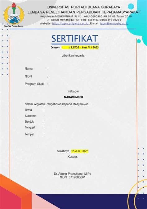 Template Sertifikat PPM 2023 LPPM Univ PGRI Adi Buana Surabaya