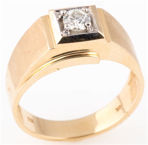 Lot Detail Mens 14k Yellow Gold Solitaire Diamond Ring