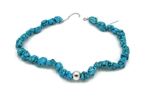 Turquoise Nugget Silver Bead Necklace Choker Inches Mexican Etsy