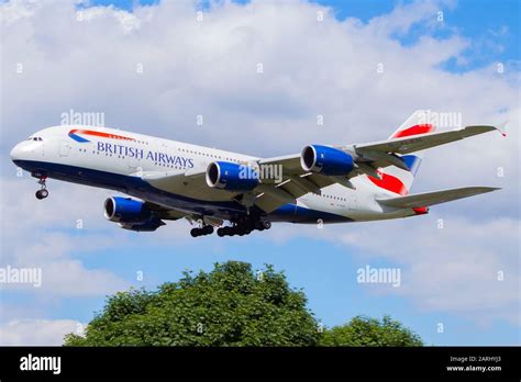 British Airways Airbus A380 800 G Xleh Landing On Runway 27l At London
