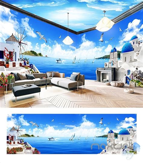 Mediterranean Style Theme Space Entire Room Wallpaper Wall Mural Decal