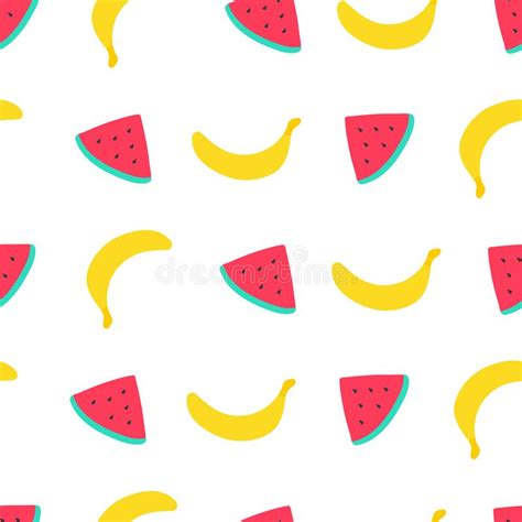 Seamless Pattern With Watermelon And Banana Stock Vector