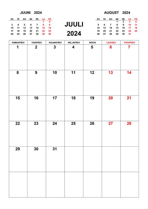 Kalender Juuli 2024 Kalendridsu Tasuta Eestikeelsed Kalendrid