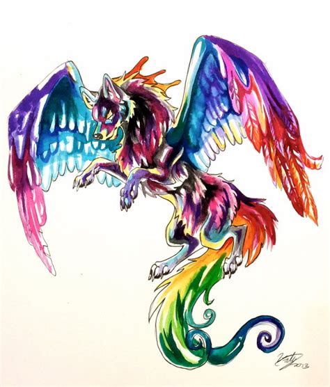 Rainbow Wolf Drawing With Wings