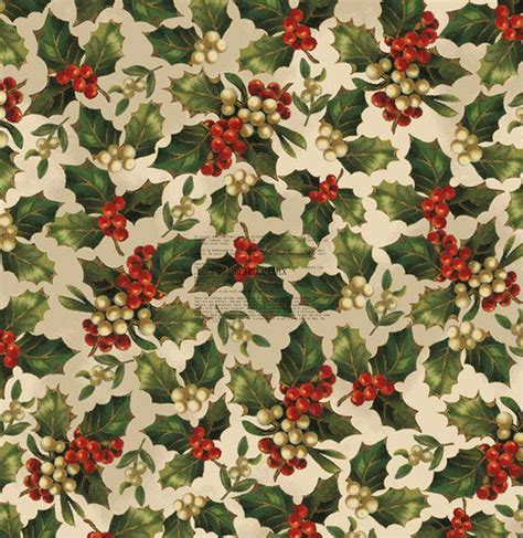 Vintage Mistletoe And Holly Christmas Wrapping Paper Digital Image