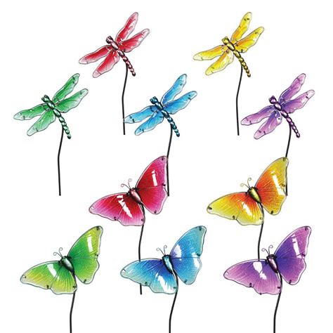 Glass Butterfly And Dragon Fly Garden Stake