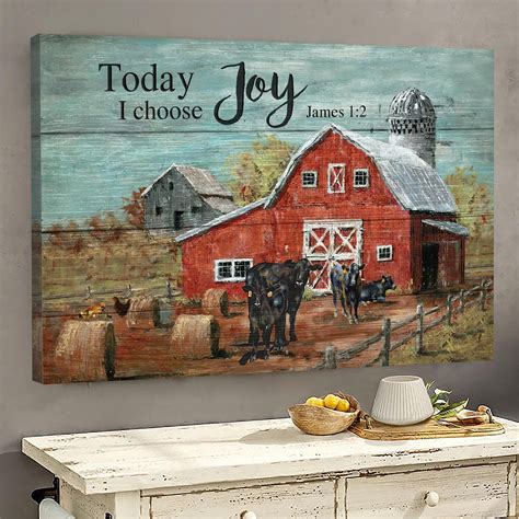 Today I Choose Joy Canvas Wall Art Hereford Cows Sunflowers On Etsy