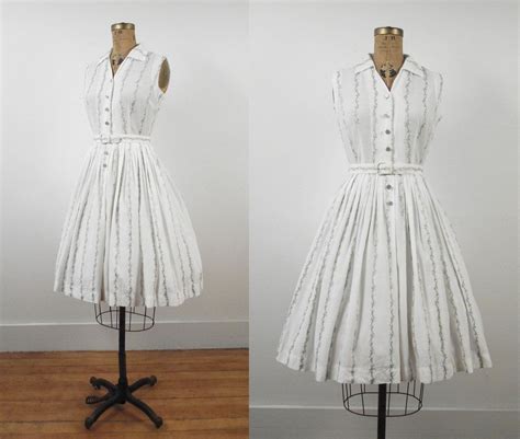 1950s Sundress 50s White Cotton Shirtwaist Dress Etsy Shirtwaist