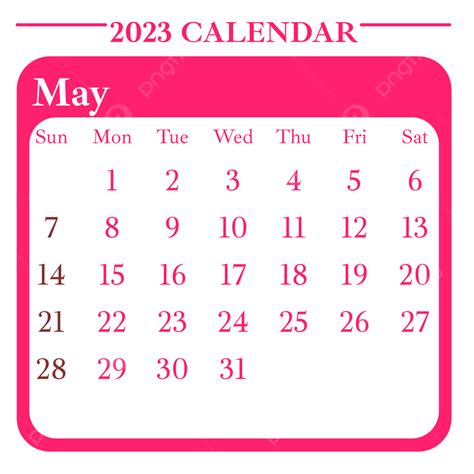 Simple Style Pink May 2023 Calendar May 2023 Calendar 2023 Calendar