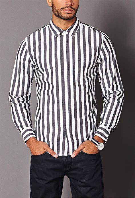 Black And White Striped Shirt Mens Long Sleeve ~ Stars And Stripes