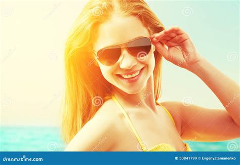 Beautiful Young Woman In Sunglasses Summer Beach Stock Image Image Of Blue Outdoor 50841799