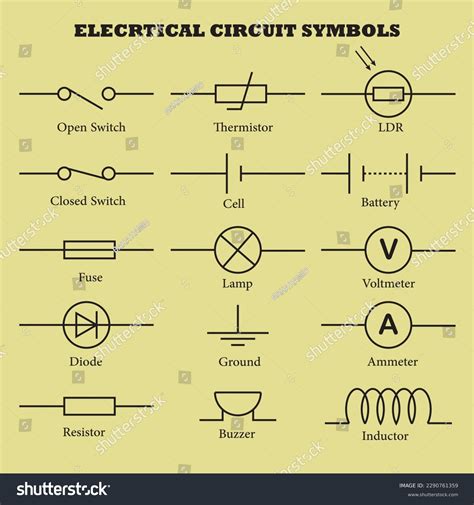 Electrical Circuit Symbols Vector Image Illustration Stock Vector
