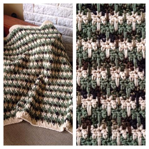 Triple Color Drop Stitch Crocheted Baby Afghan Camouflage Crochet