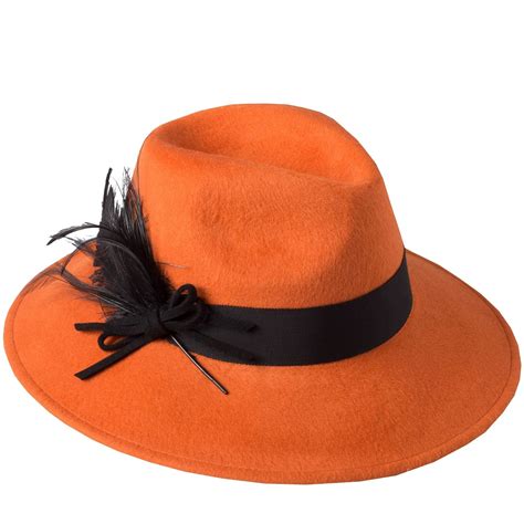 Orange Brushed Wool And Feather Trim Hat Ladies Country Clothing