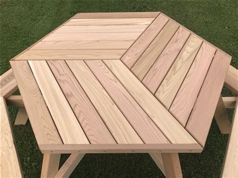 Six Person Hexagonal Cedar Picnic Table W Parquet Style Top Patio