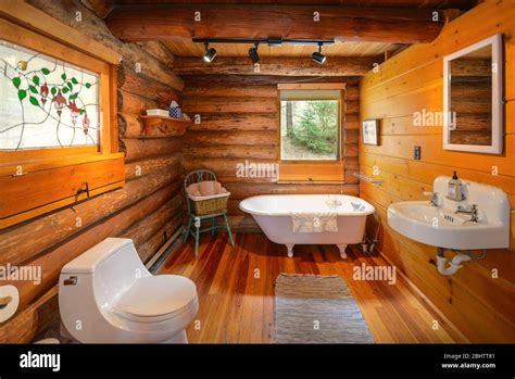 Bathroom In Rustic Log Cabin Hi Res Stock Photography And Images Alamy
