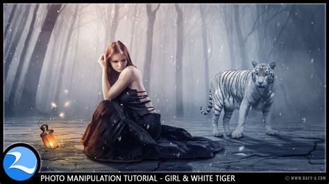 Girl And The White Tiger Photoshop Manipulation Fantasy Effect Tutorial