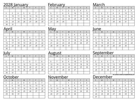 Full Year 2028 Calendar Template