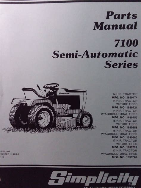 Simplicity 7114 7116 7117 Semi Automatic Garden Tractor Parts Catalog