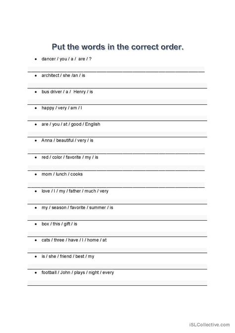 Put The Words In The Correct Order English Esl Worksheets Pdf And Doc