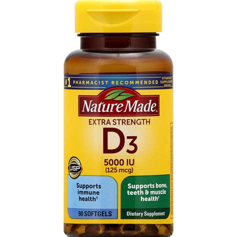 Nature Made Extra Strength Vitamin D3 5000 Iu 125 Mcg Softgels 90 Ct