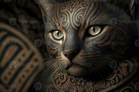 Maori Australia Aboriginal Cat Portrait Illustration Generative Ai