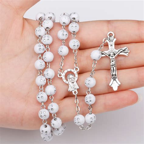 ningxiang white rosary beads religious catholic rosary necklace five decade rosary prayer jesus