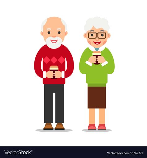 Old People Drinking Coffee Elderly Persons Man Vector Image