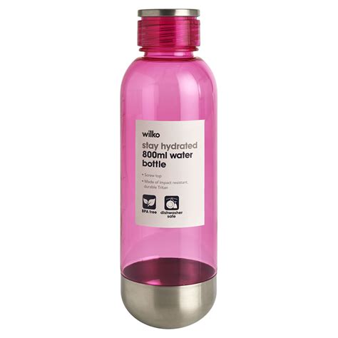 Wilko 800ml Pink Water Bottle Wilko