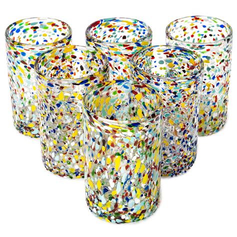 Buy The Wine Savant Hand Blown Mexican Drinking Glasses Set Of 6 Confetti Rock Design Glasses