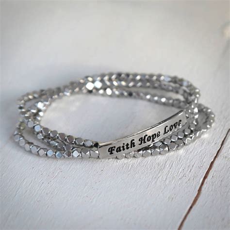 Silver Bead Faith Hope And Love Bracelet By My Posh Shop
