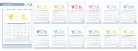 Kalender 2023 Vorlagen 12 Monate Einfacher Vertikaler Monatskalender