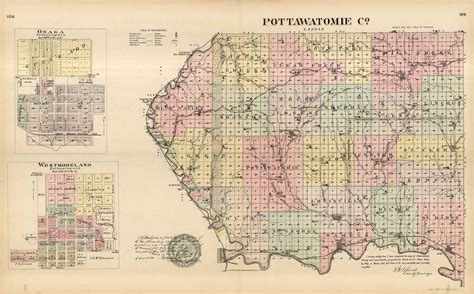 Lh Everts 1887 Map Of Pottawatomie County Onaga And Westmoreland