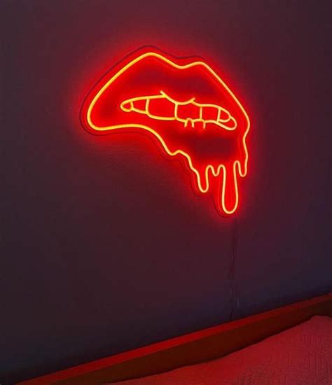 Dripping Lips Neon Signlips Neon Sign Bedroomlips Led Etsy Red