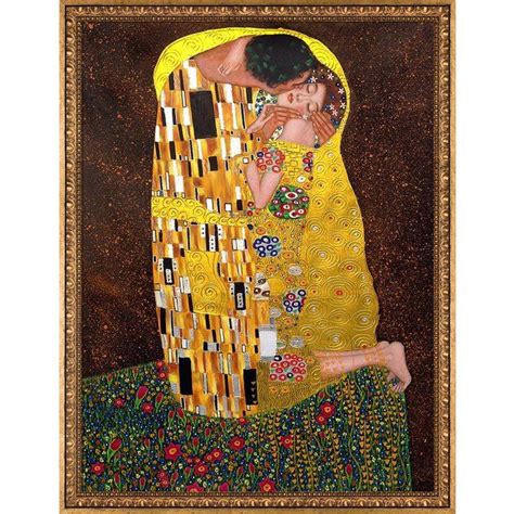 The Kiss Full View Metallic Embellished By Gustav Klimt Framed Oil