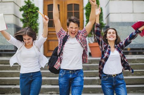 Excited Students Leaving University Photo Free Download