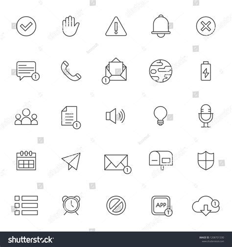 Set Notification Icon Simple Outline Editable Stock Vector Royalty