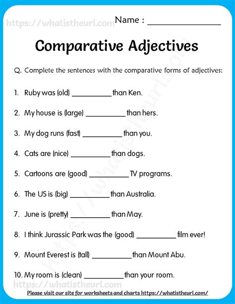 Comparative Adjectives Worksheets For Grade Your Home Teacher