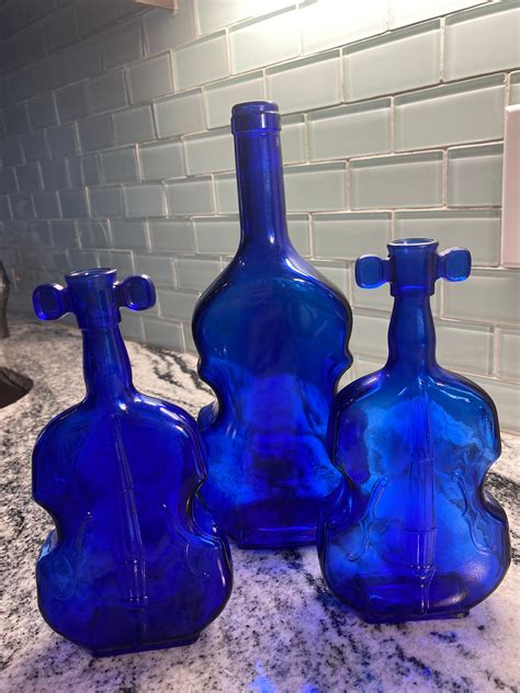 Cobalt Blue Violin Bottles Set Of 3 Vintage Glass Bottles Etsy